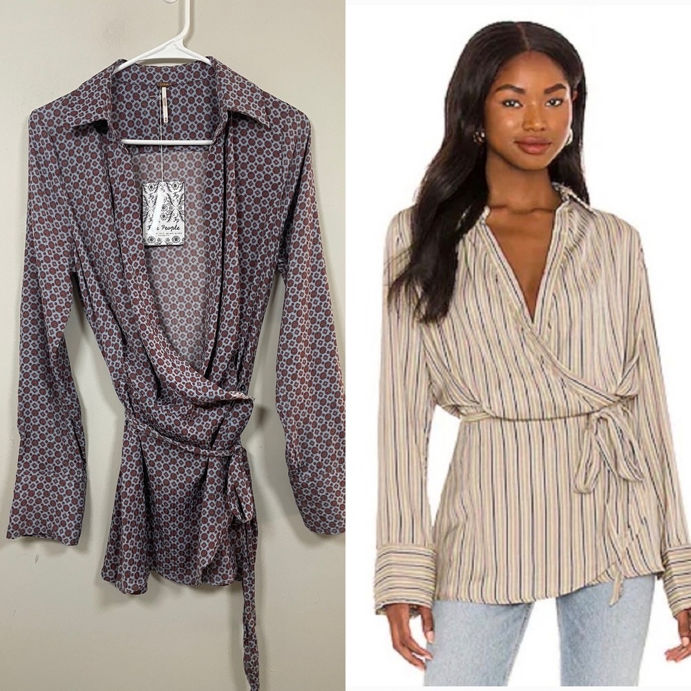 Free People Arlo Wrap Top in Sky Combo Size XS Boho Chic Feminine Contemporary